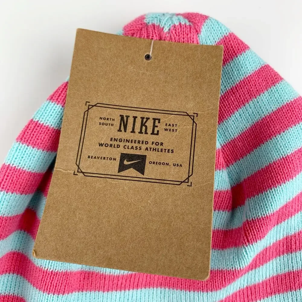 Bundle Lot New Nike Beanies Pink Blue Stripe Cotton Knit Kids Youth One Size